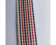 Cadarço 15 mm FT 1313 - Fundo Cru / Listras Vermelho e Marinho - 50 metros